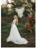 Cap Sleeves Beaded Ivory Lace Glitter Tulle Wedding Dress
